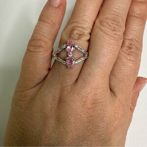 Bomb Party WORTH THE CHASE Ring Pink Quartz Rhodium Plated size 10 NWT